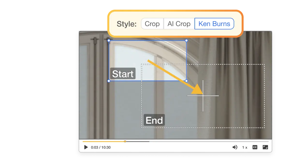 Ken Burns effect start and end point selection in Visla's video editor